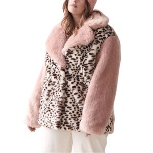 Jakke NWT Faux Fur Coat 3X Pink Leopard Print Plush Oversized Plus Size Jacket